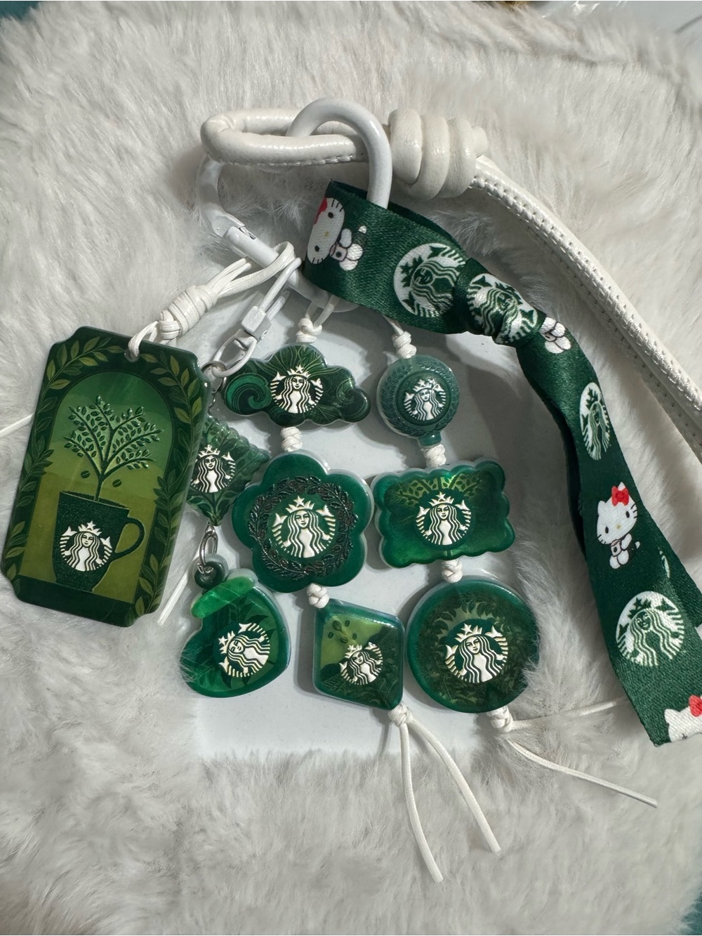 Starbucks Green Bag Charm Set with Ribbon Accents